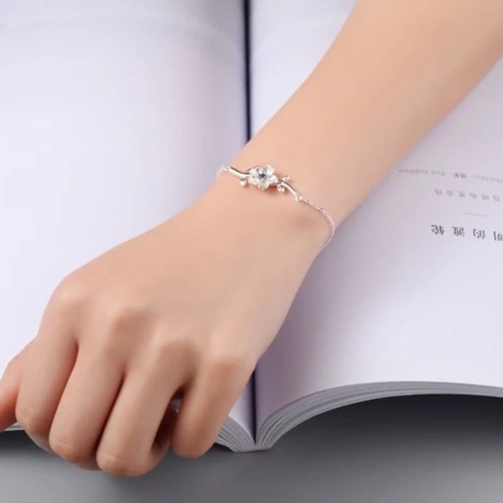 14k Gold Amethyst Flower Bracelet Sterling Silver - Picture 6 of 11